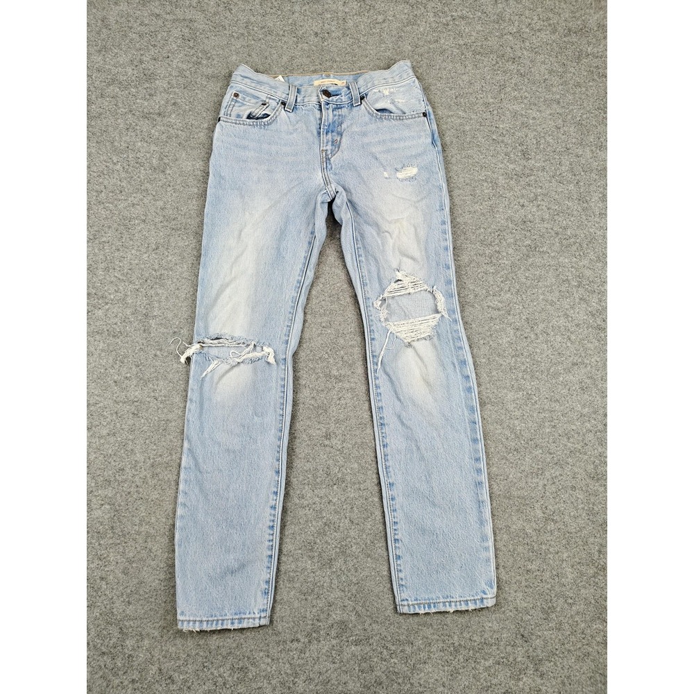 Levis Middy Straight Jeans Womens 25x31 Light Wash Mid Rise Distressed Denim
